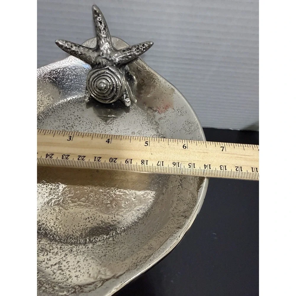 Metal Trinket Change Dish Silver Color Water Fish 7 inches Textured Footed Cute